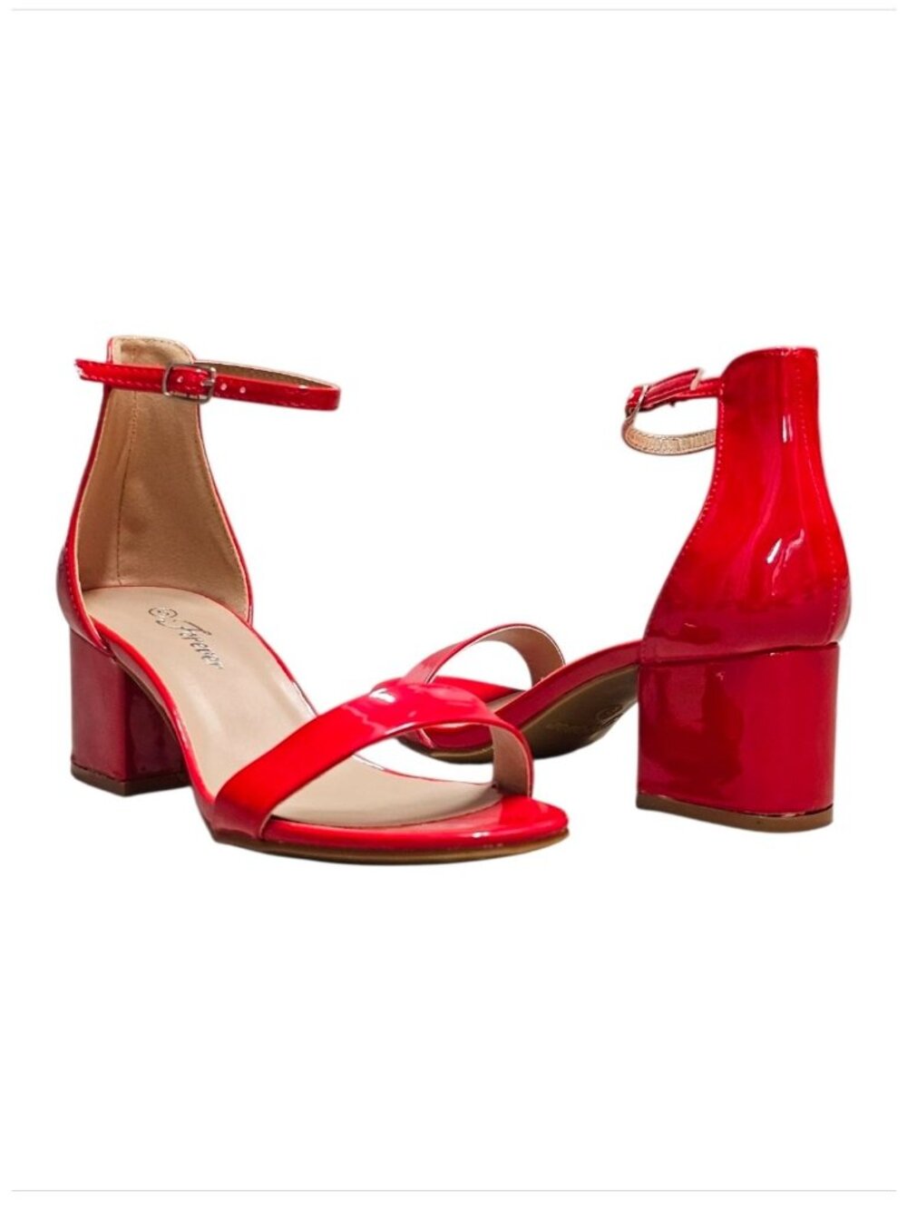 Red Patent Block Heel Sandals With Ankle Strap - Womens Dress Shoes - Picture 6 of 12